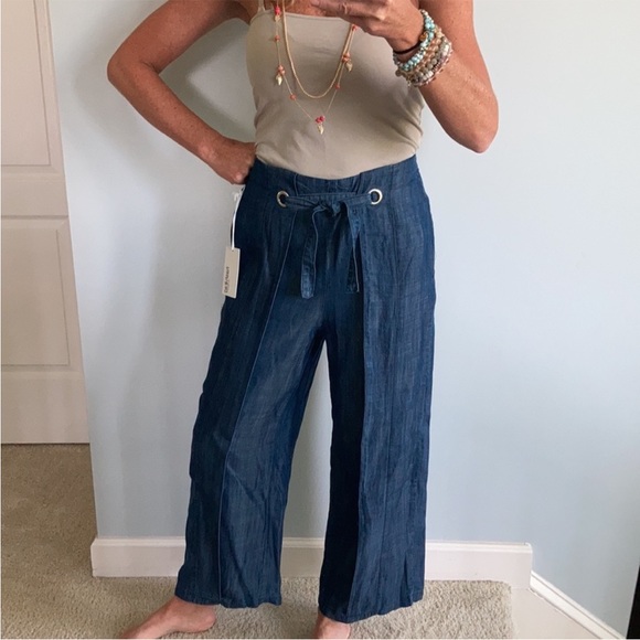 Pants - Wide Leg Chambray Denim Pants